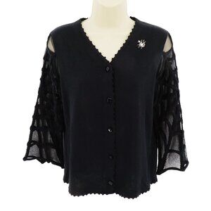 Michael Simon Women Small Rhinestone Spider Sheer Spiderweb Cardigan Sweater